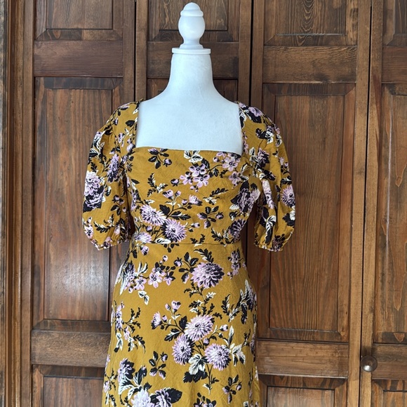 Anthropologie Maeve Floral Puff-Sleeve Midi Dress Floral Yellow Dress 6 - Picture 7 of 12